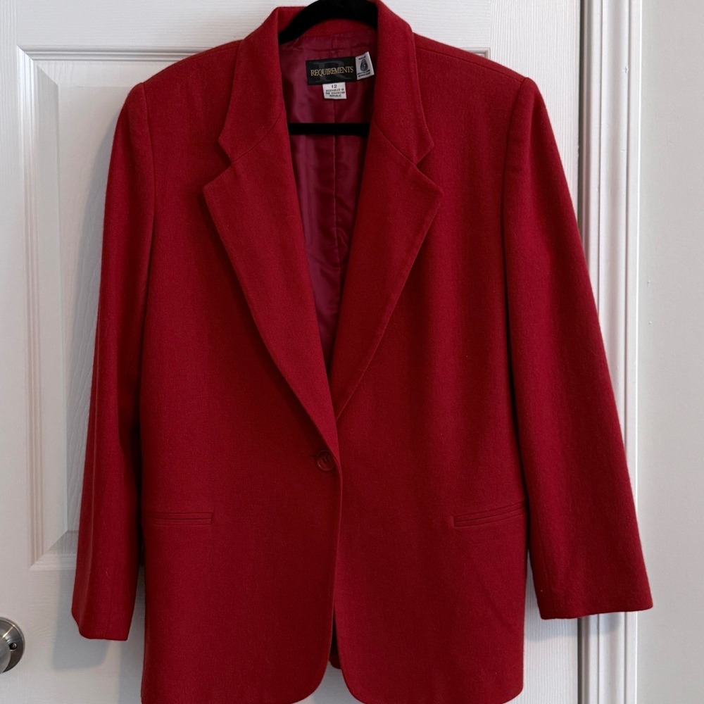 Requirements Blazer Women 12 Wool Tomato Red Single Button Professional Vintage